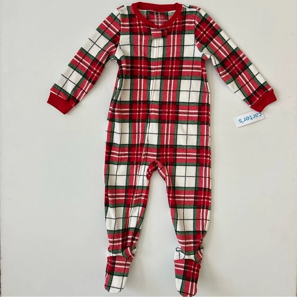 Carter's Red and White Plaid Footed One Piece Pajama Size 2T